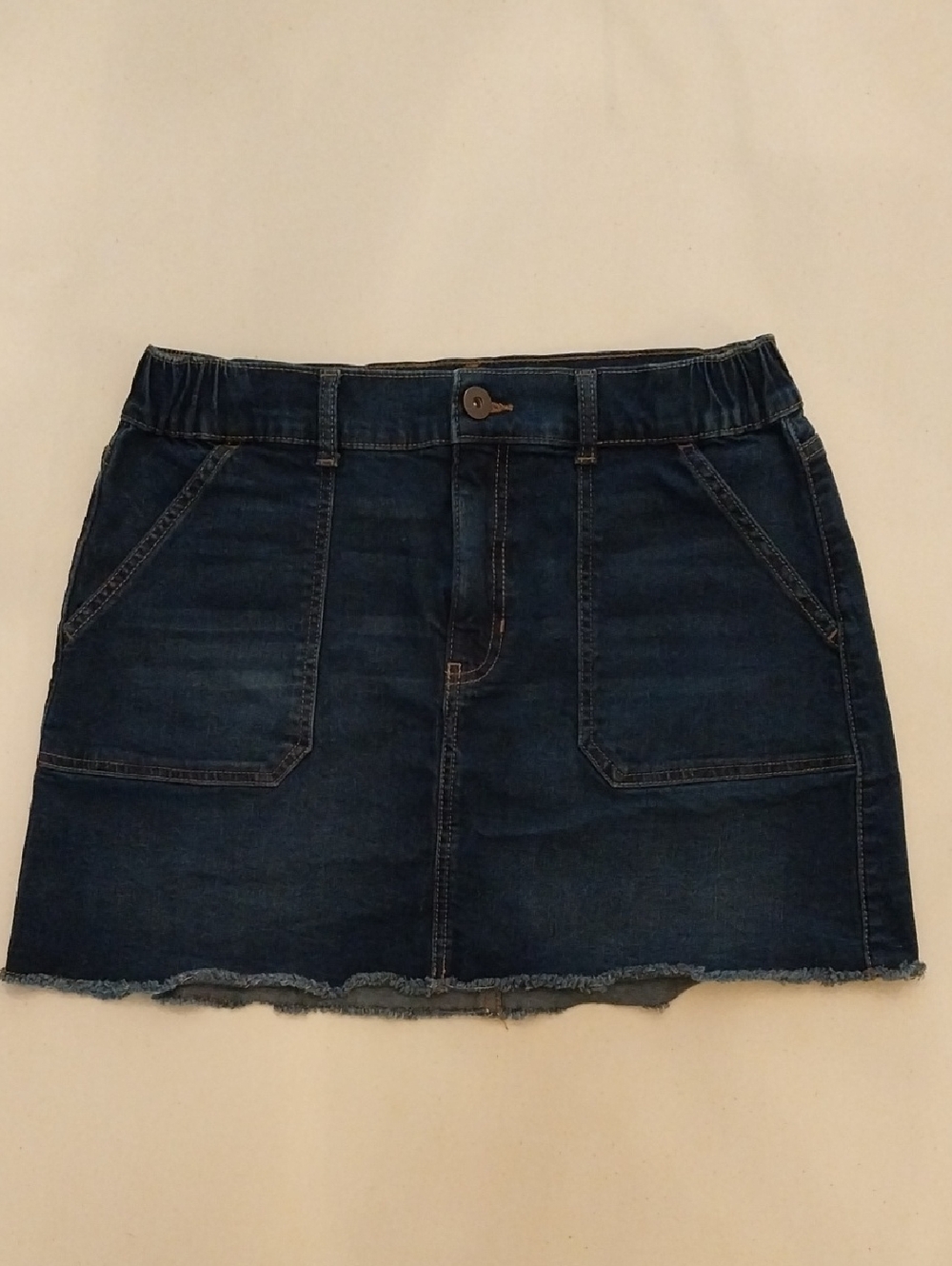 Dark Blue Denim Mini Skirt - Casual Front Pocket Style